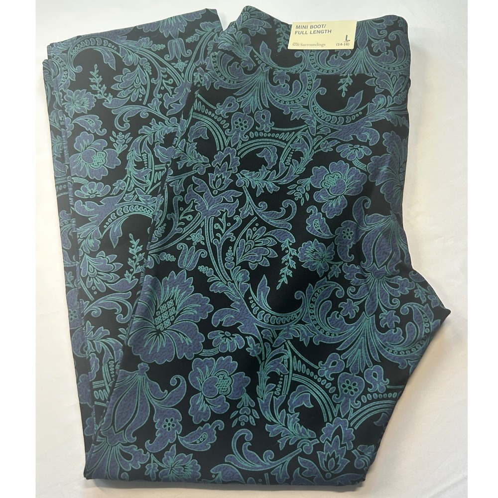 Soft Surroundings Philomena Pants Women L Black Damask Mini Boot Full Length